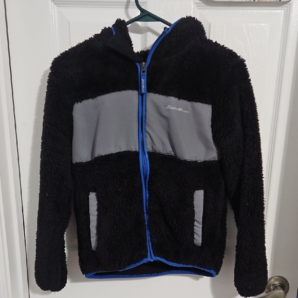 Eddie Bauer Black Fleece Jacket with Blue Zipper M 10/12 - Picture 3 of 7